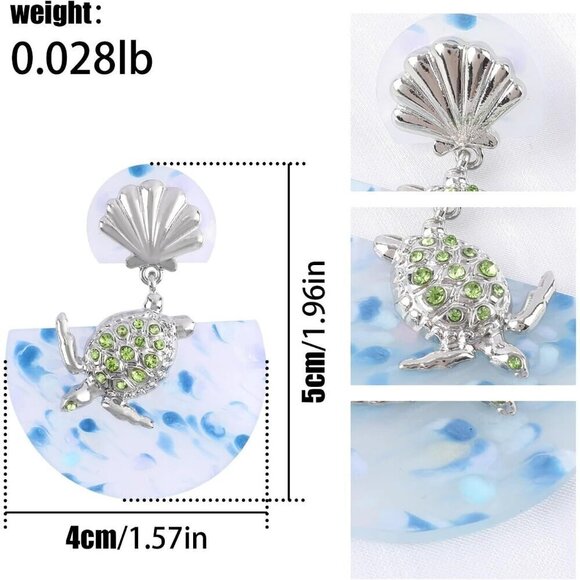 Dangle Gold Starfish Seahorse Drop Sea Shell Earrings for Women - Picture 2 of 5